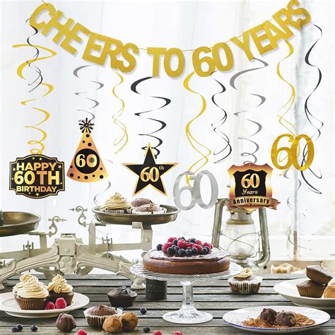 Buy 60th Birthday Decorations for Men Cheers to 60 Years Banner Swirls ...