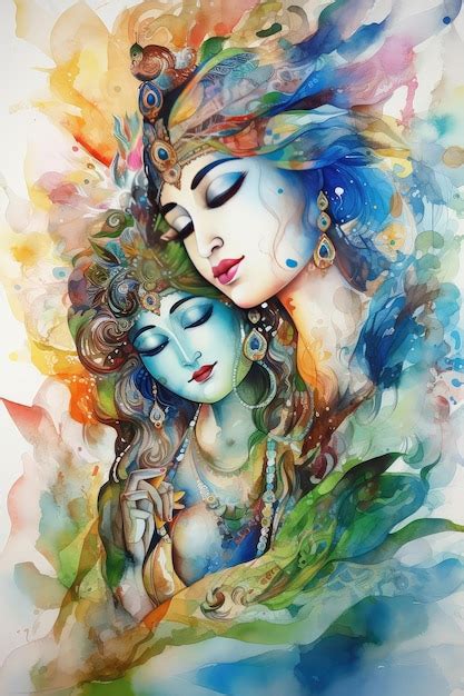 Premium AI Image | Radha krishna watercolor awesome playful art