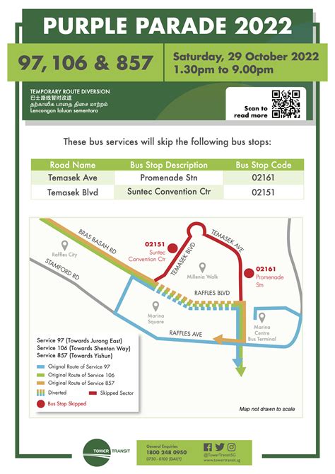 Tower Transit Temporary Route Diversion Poster for Purple Parade 2022 | Land Transport Guru