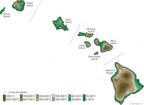 Hawaii Physical Map and Hawaii Topographic Map