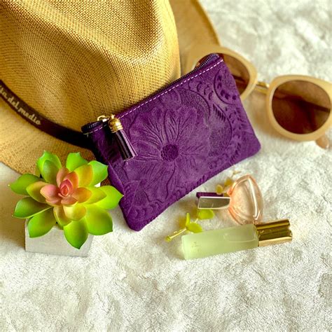 Carved leather Small Bag Makeup pouch for purse Small | Etsy