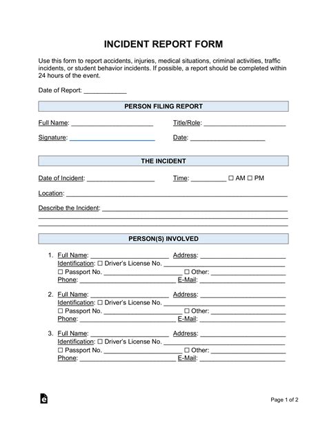 Free Incident Report Templates - PDF | Word – eForms