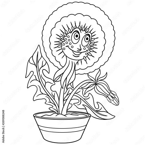 Dandelion flower in a pot. Coloring page. Colouring picture. Coloring book. Stock Vector | Adobe ...