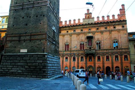 BOLOGNA, ITALY - CIRCA AUGUST 2016: Base of the Garisenda Tower in ...