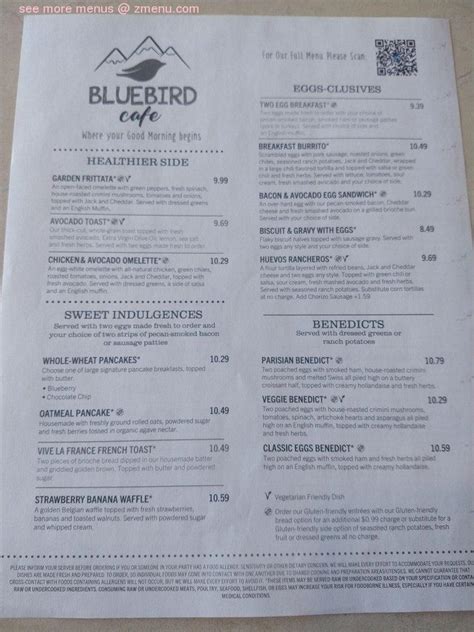 Menu at BLUEBIRD Cafe, Thornton