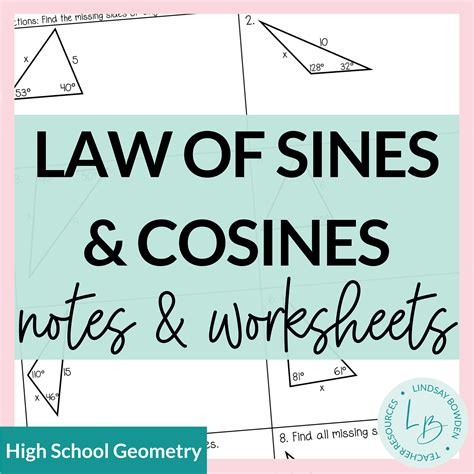 Law of Sines and Cosines Notes and Worksheets - Lindsay Bowden