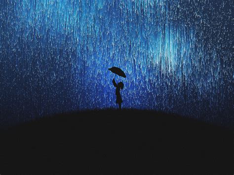 Download wallpaper 1600x1200 silhouette, rain, umbrella, art standard 4 ...