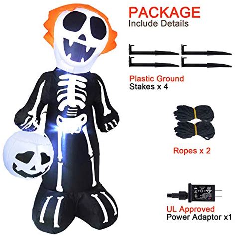 5Ft Halloween Inflatables Skull Skeletons with Pumpkin Ghost LED Lights Air Blow Up for ...