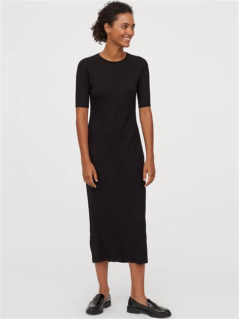 Buy H&M Women Black Ribbed Jersey Dress - Dresses for Women 10945274 ...