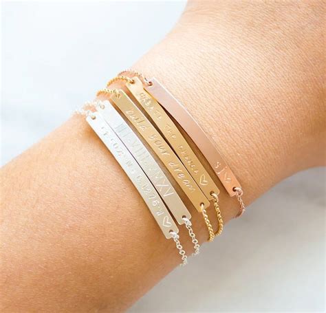 Gold Bar Bracelet Engraved Bracelet Name Plate by BlushesAndGold