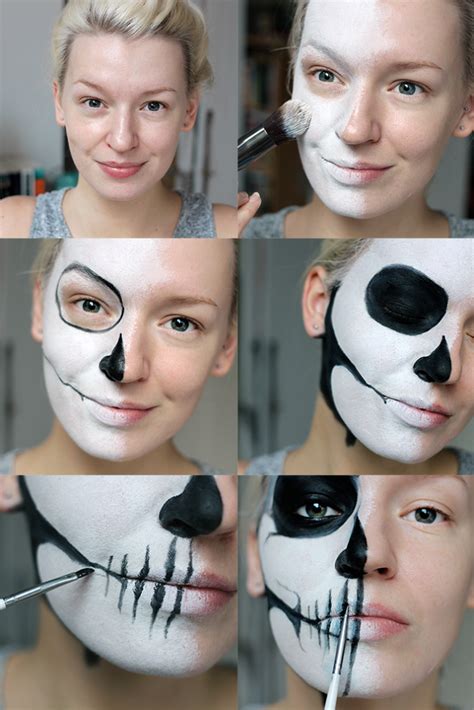 Tutorial | Simple Half Skull Glam Make-up Halloween Make-up | Halloween makeup, Face painting ...