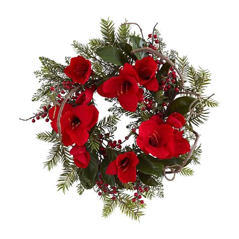 Nearly Natural 24in Amaryllis Indoor Christmas Wreath, Color: Green White - JCPenney