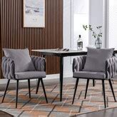 Modern Velvet Dining Chairs Set of 2 Hand Weaving Accent Chairs Living Room Chairs Upholstered ...