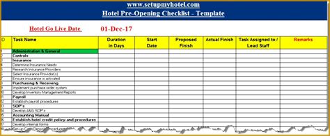 Hotel Room Checklist Format Excel - IMAGESEE