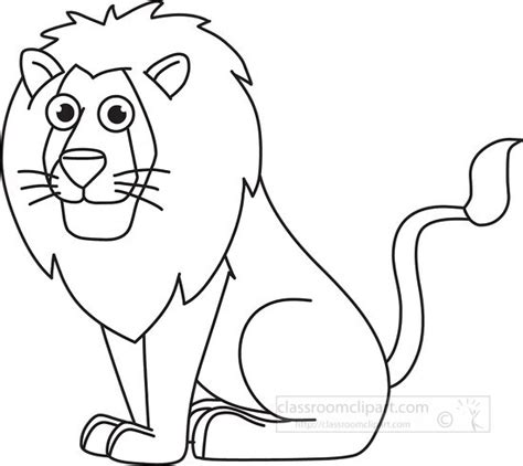 Animal Outline Clipart-lion sitting cartoon clipart black white outline clipart