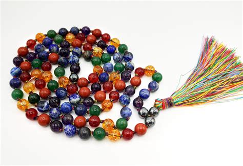 Seven Chakra Stone Necklace Japamala Beads 8mm Reiki Healing Crystals