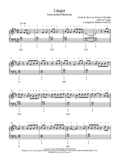 Linger by The Cranberries Piano Sheet Music | Intermediate Level | Sheet music, Piano sheet ...