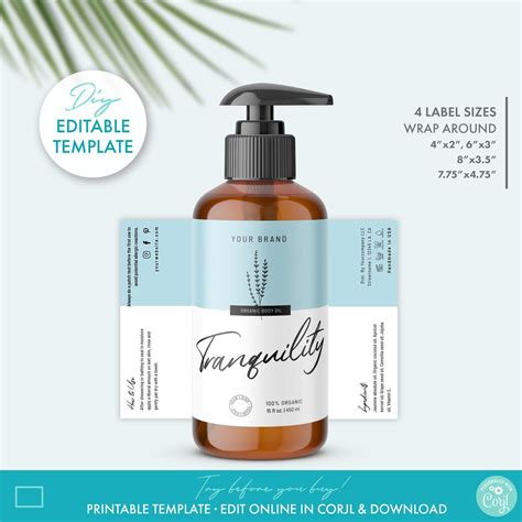 Editable Floral Cosmetic Bottle Label Template 4 Sizes - Etsy | Bottle ...