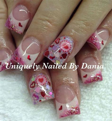 Valentine's day pink glitter acrylic nails | Flare acrylic nails, Valentines nails, Nail designs ...