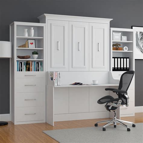 Emerson Full Wall Bed with Desk and Double Towers - White Finish | urbanloftfurnishings | Wall ...