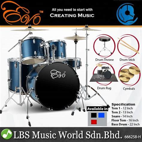 Evo 5 Piece Full Size Acoustic Drum Set with Cymbals Stands, Stool Kit ...