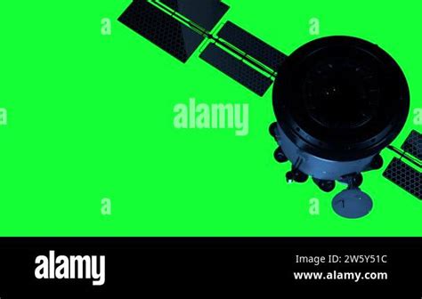 artificial satellite of the earth. satellite flies in space. 3d animation with green background ...