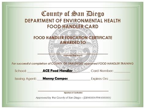 San Diego Certificate | Ace Food Handler