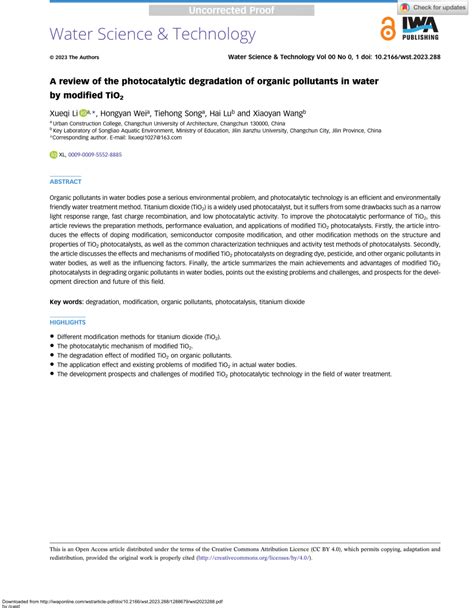 (PDF) A review of the photocatalytic degradation of organic pollutants in water by modified TiO2