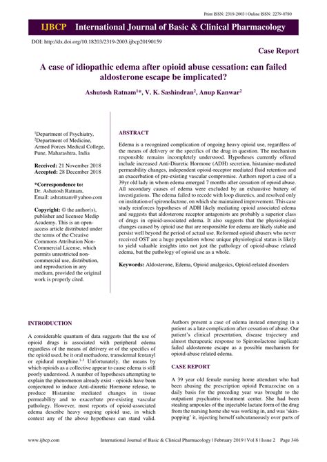 (PDF) A case of idiopathic edema after opioid abuse cessation: can ...