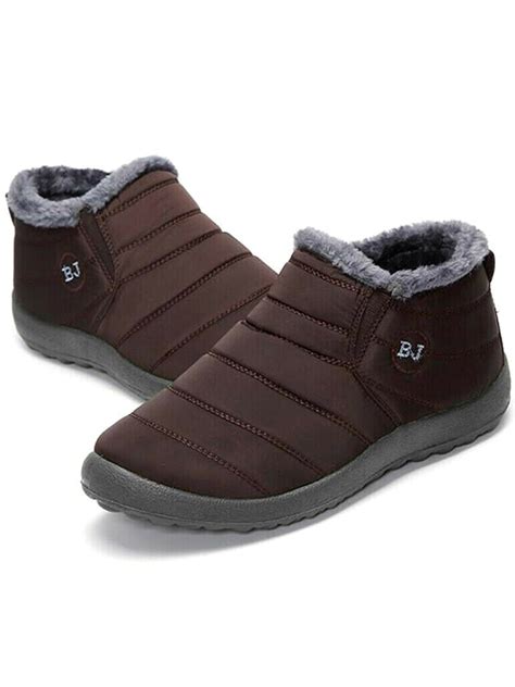 Wodstyle - Men's Fur Lined Boot Snow Slip On Ankle Boots Winter Warm Waterproof Shoes - Walmart ...