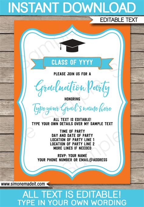 Graduation Party Invitations Template | Printable Graduation Invite