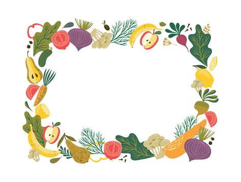 Vector frame with fruits and vegetables. Healthy food illustration. Isolated element design ...