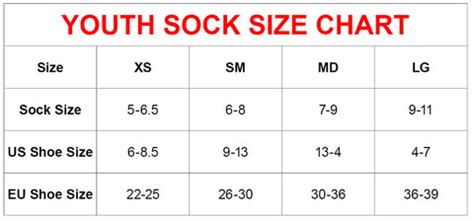 Youth Sock Size Chart