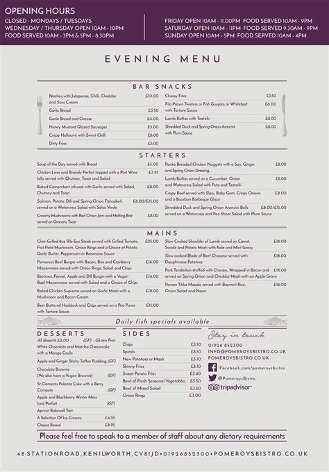 Menus – Pomeroys Bistro and Bar