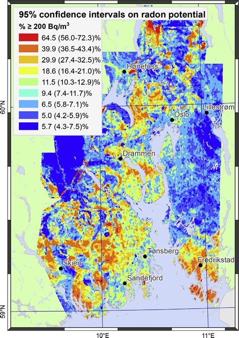 Radon potential map based on the eU RP 200 model in Table 2. Each ...