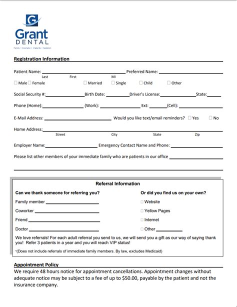 Printable Patient Forms | Grant Dental