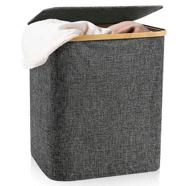 Laundry Basket with Lid, JUEMEL 75 Litre Collapsible Large Linen Washing Hamper with Built-in ...