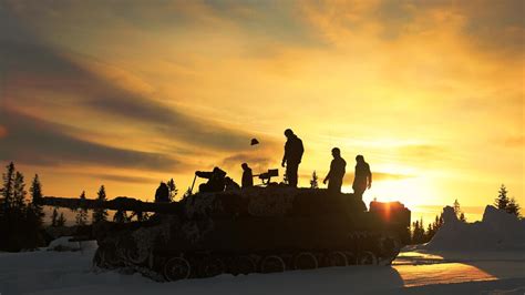 Main battle tank at sunrise in Norway