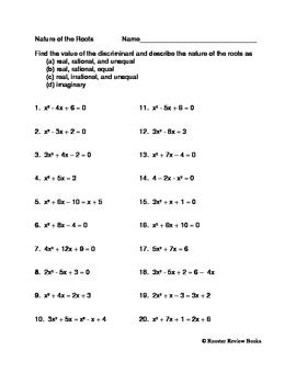 Discriminant and Nature of the Roots by Dawn Facciolo | TpT