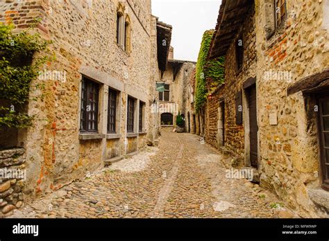 Medieval architecture of Perouges, France, a walled town, a popular ...