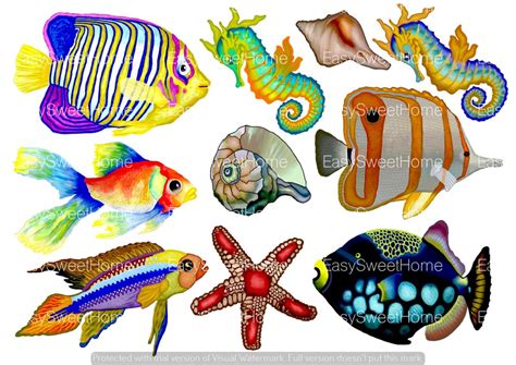 Tropical Fish Decals, 10 Wall Decals Fish, Home Décor, Bathroom Décor, Bathroom Decals, Hand ...