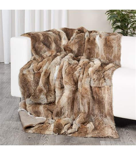 Natural Brown Rabbit Fur Blanket for Luxurious Home Decor at FurSource.com