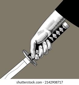 Hand Holding Japanese Sword Katana Vintage Stock Vector (Royalty Free) 2142908717 | Shutterstock