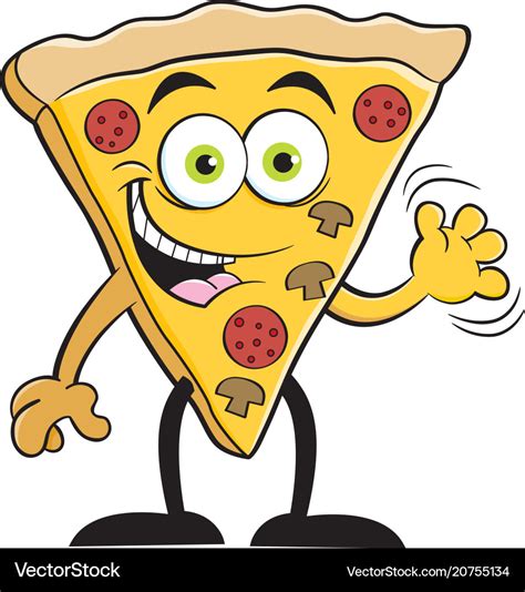 Cartoon slice of pizza waving Royalty Free Vector Image