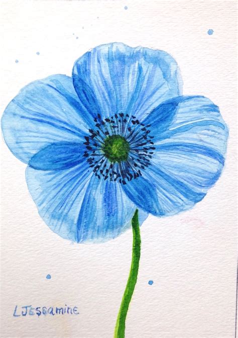 Blue Poppy Original Watercolor Painting Flower painting Blue | Etsy