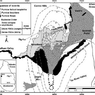 Map of the northern flank of Soufrière Hills Volcano, Montserrat... | Download Scientific Diagram