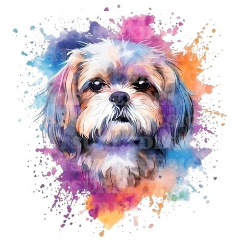 Shih Tzu 5 Beautiful Watercolor Portrait PNG JPG Digital - Etsy Canada ...