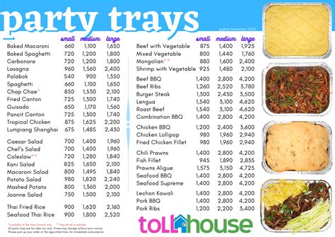 Party Tray Menu | Tollhouse Food & Services, Inc.