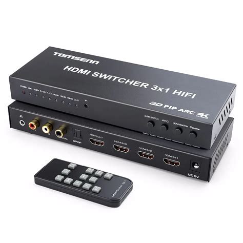 Tomsenn 4K HDMI Switch Box Selector 3 In 1 Out HDMI Audio Extractor Splitter with Optical SPDIF ...