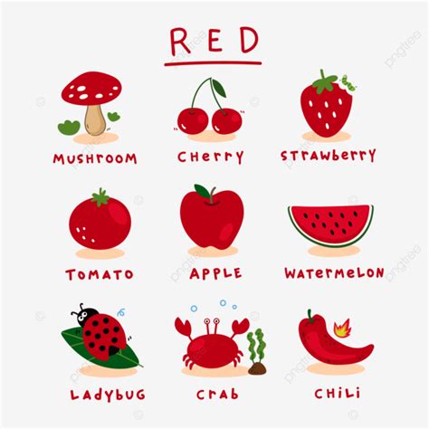 Set Of Red Color Objects, Red, Vector, Cute PNG and Vector with ...